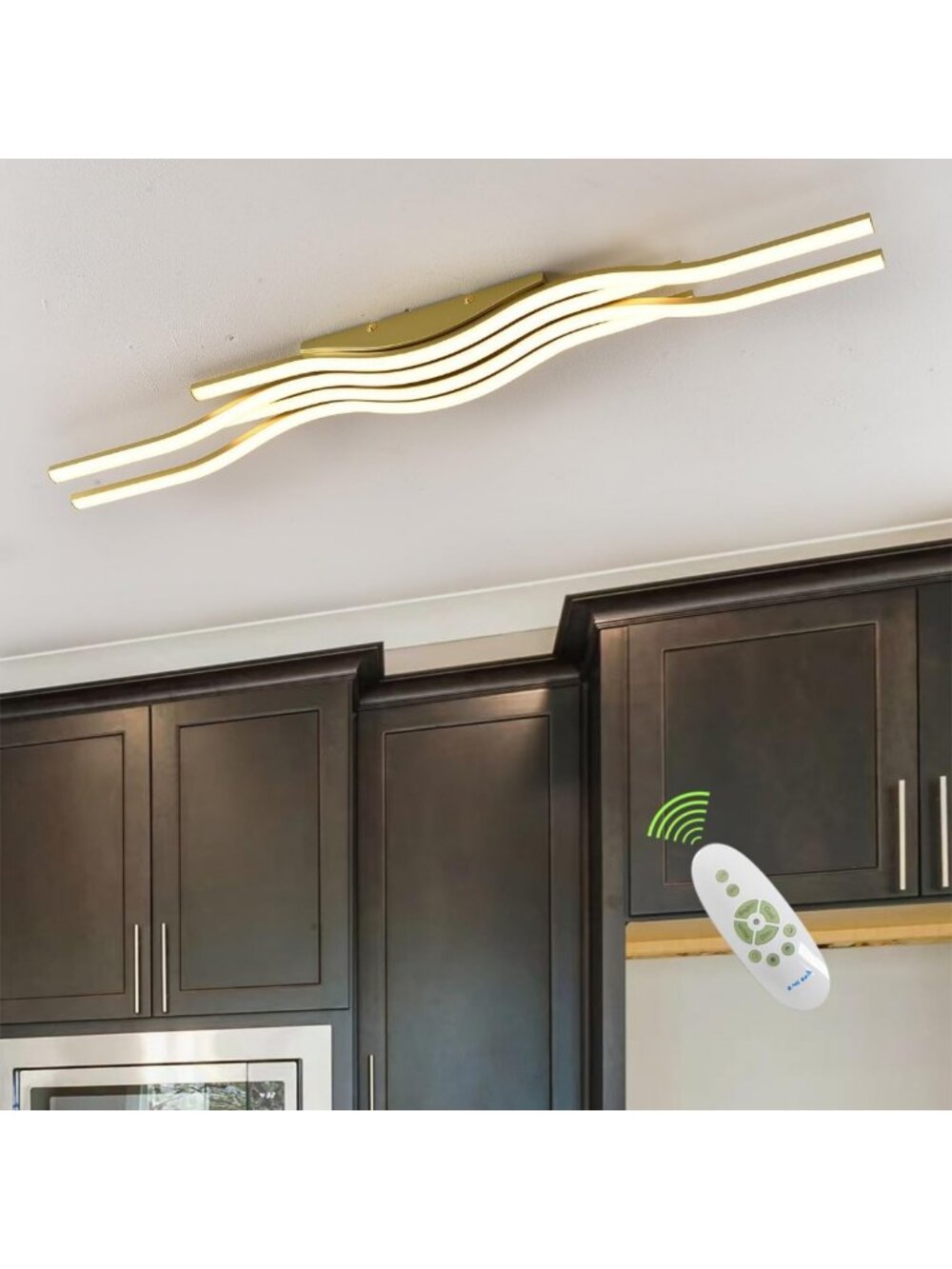 Dimmable Gold Flush Mount LED Ceiling Light Fixture with Remote for Modern